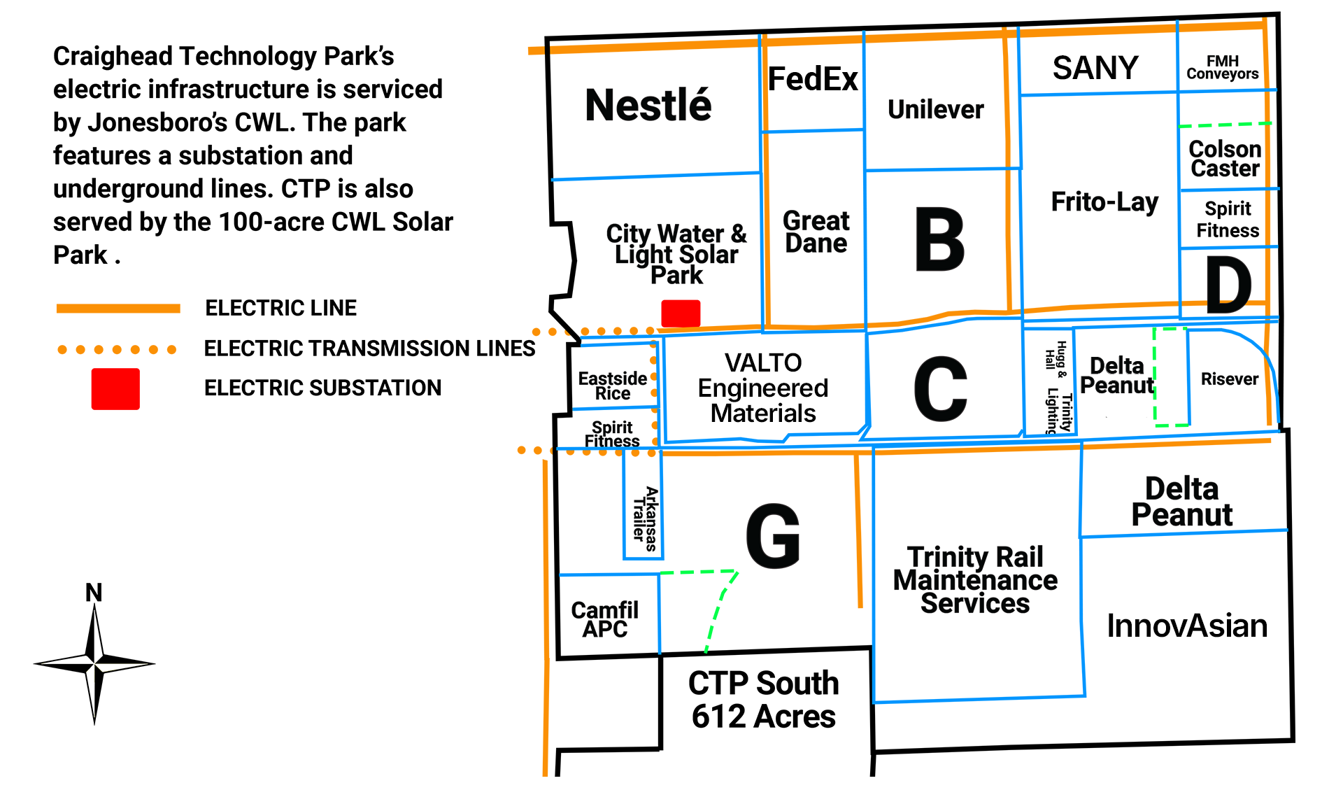 Map of Craighead Technology Park Electric Infrastructure in Jonesboro, Arkansas