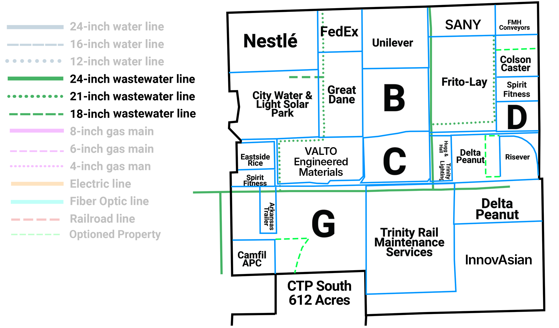 Map of Craighead Technology Park Rail Lines Infrastructure in Jonesboro, Arkansas
