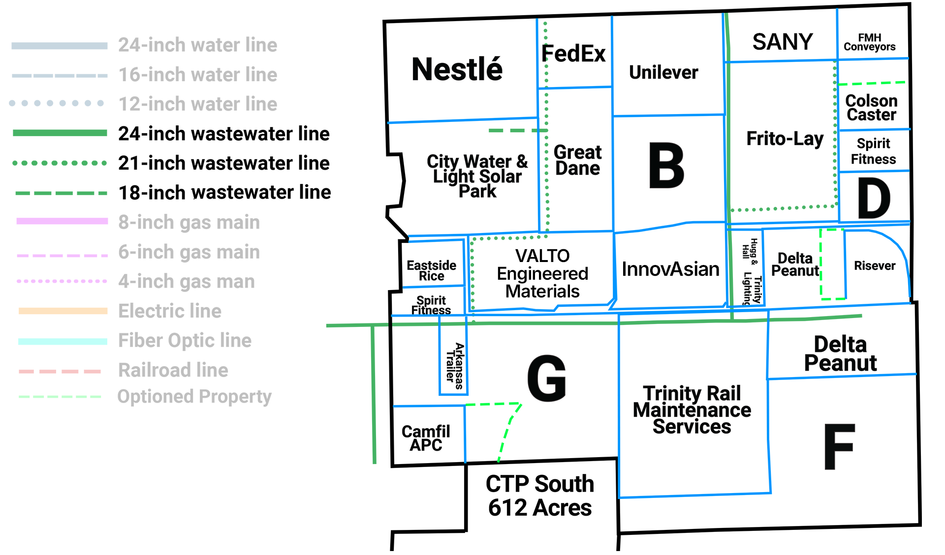 Map of Craighead Technology Park Rail Lines Infrastructure in Jonesboro, Arkansas