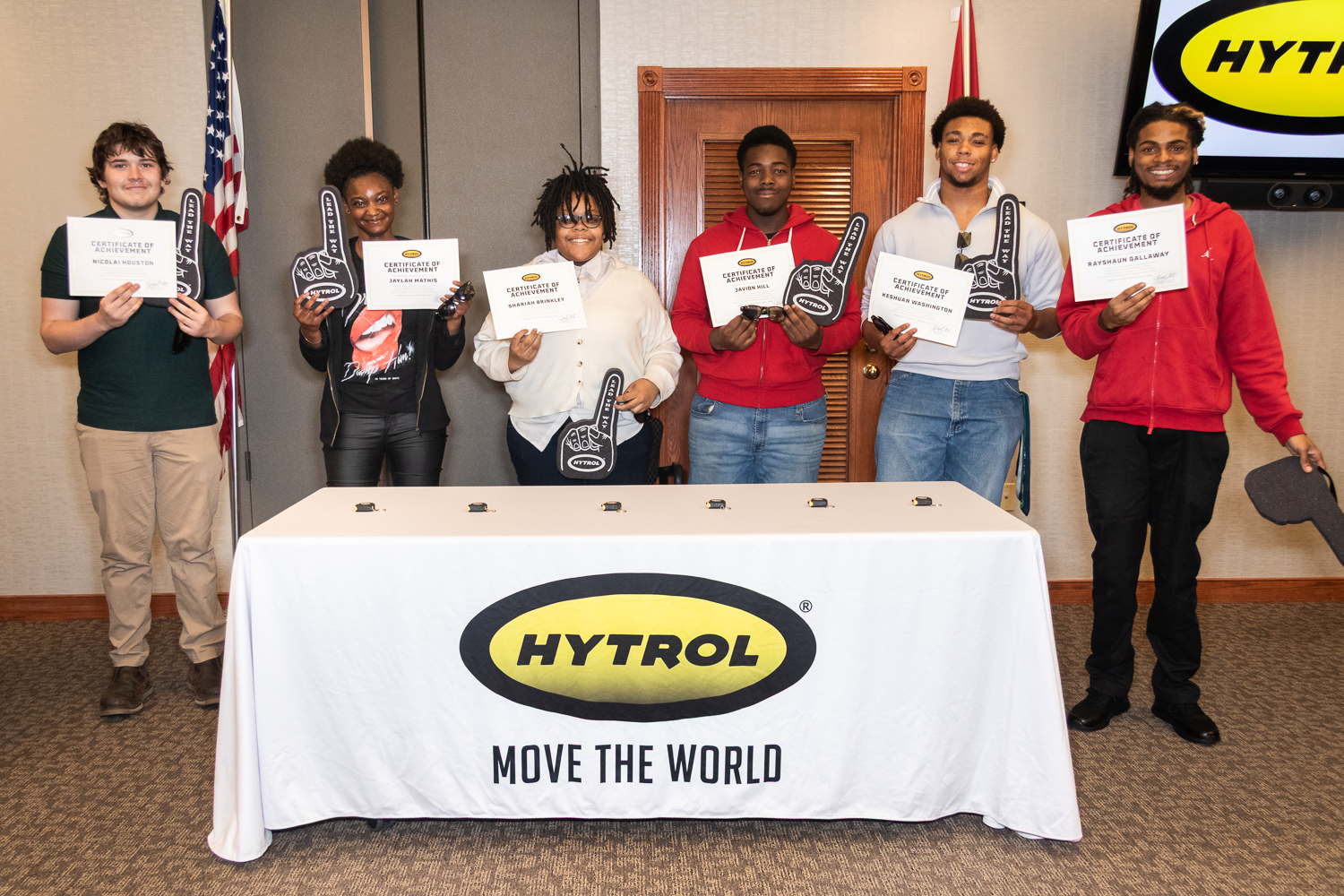 Hytrol, Left to Right: Nicolai Houston, Jaylah Mathis, Shariah Brinkley, Javion Hill, and Keshaun Washington. (Not Pictured – Dewayne Morris)