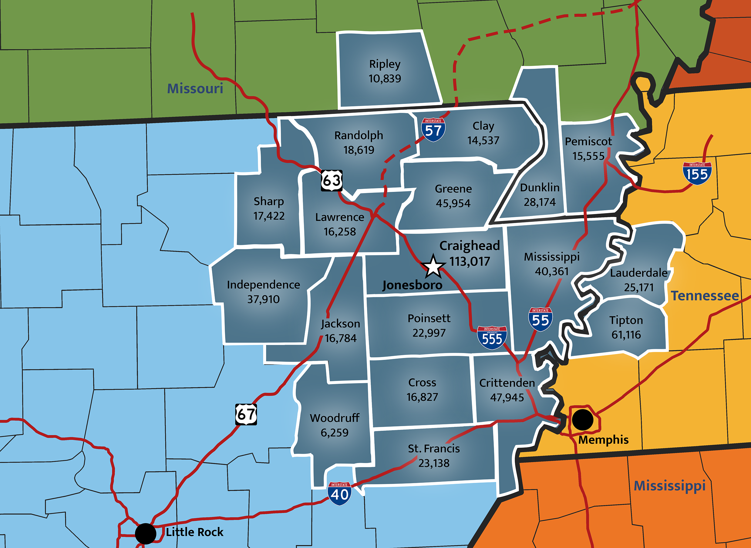 Jonesboro Labor Market Map of Counties