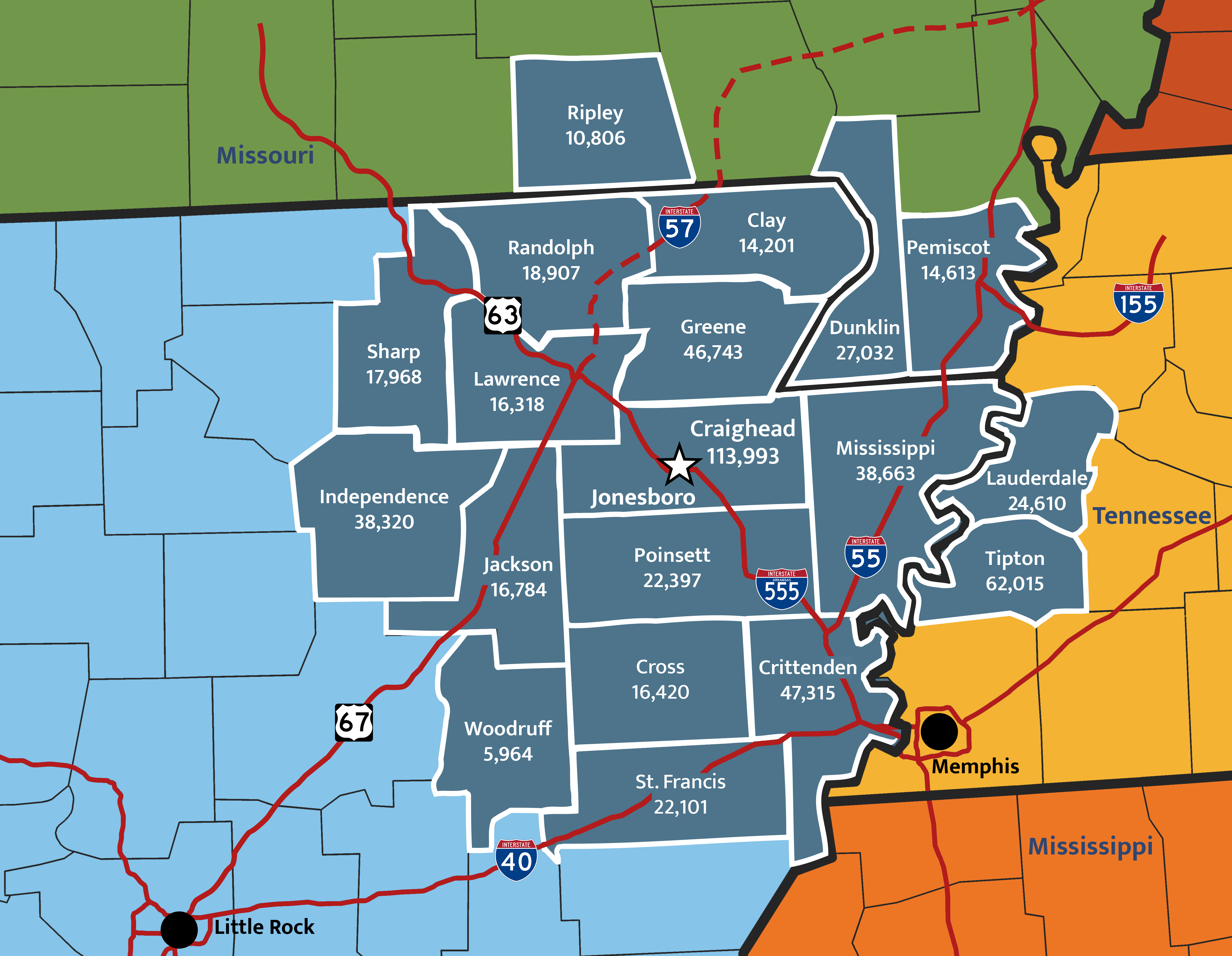 Jonesboro Labor Market Map of Counties