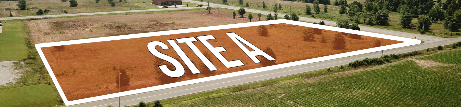 Shaded graphic area for Site A location on a photo at Henry P. Jones III Business Park in Jonesboro, Arkansas