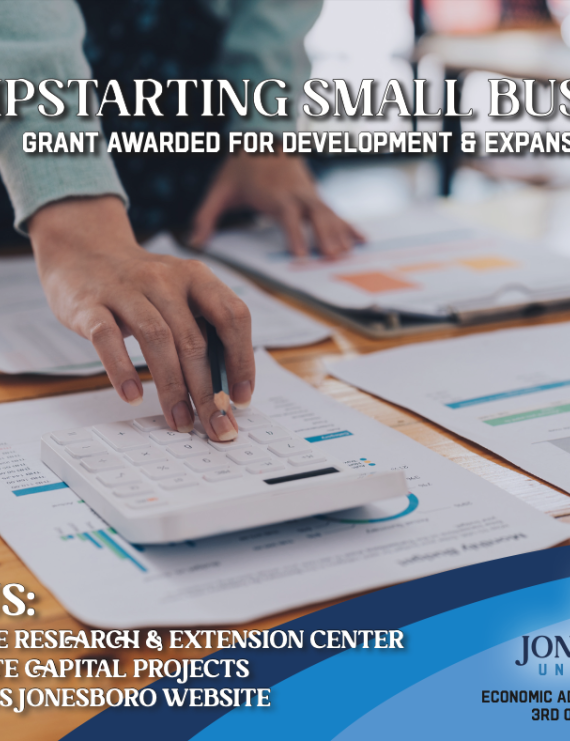 Cover of the Jonesboro Unlimited Economic Advancement Report for 3rd Quarter 2024 showing business owner's hand tabulating on a calculator